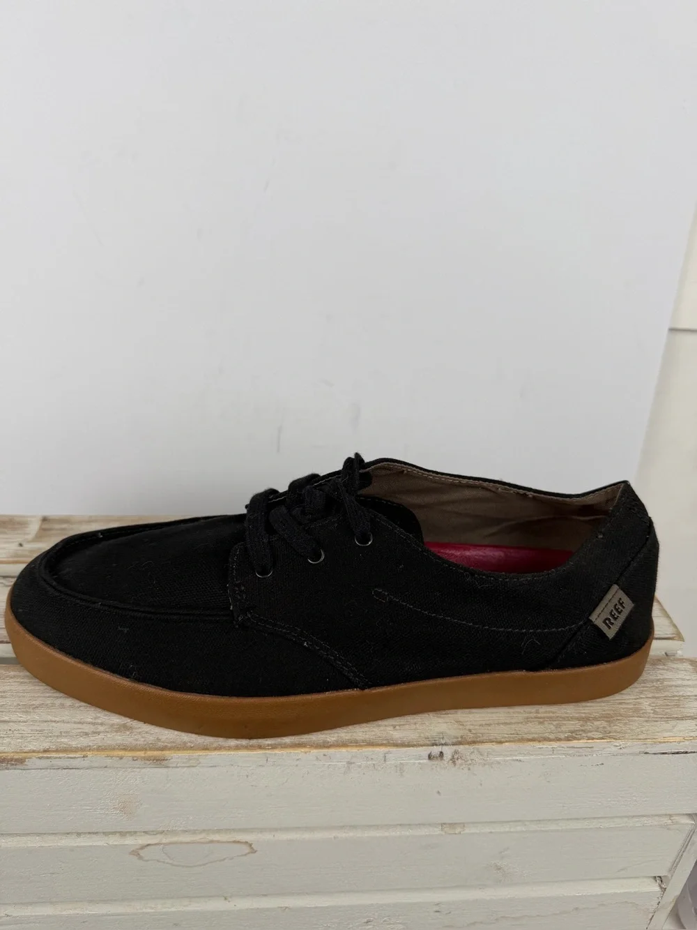 Reef Men's Deck Hand 2 casual moc sneakers black canvas uppers size 9
